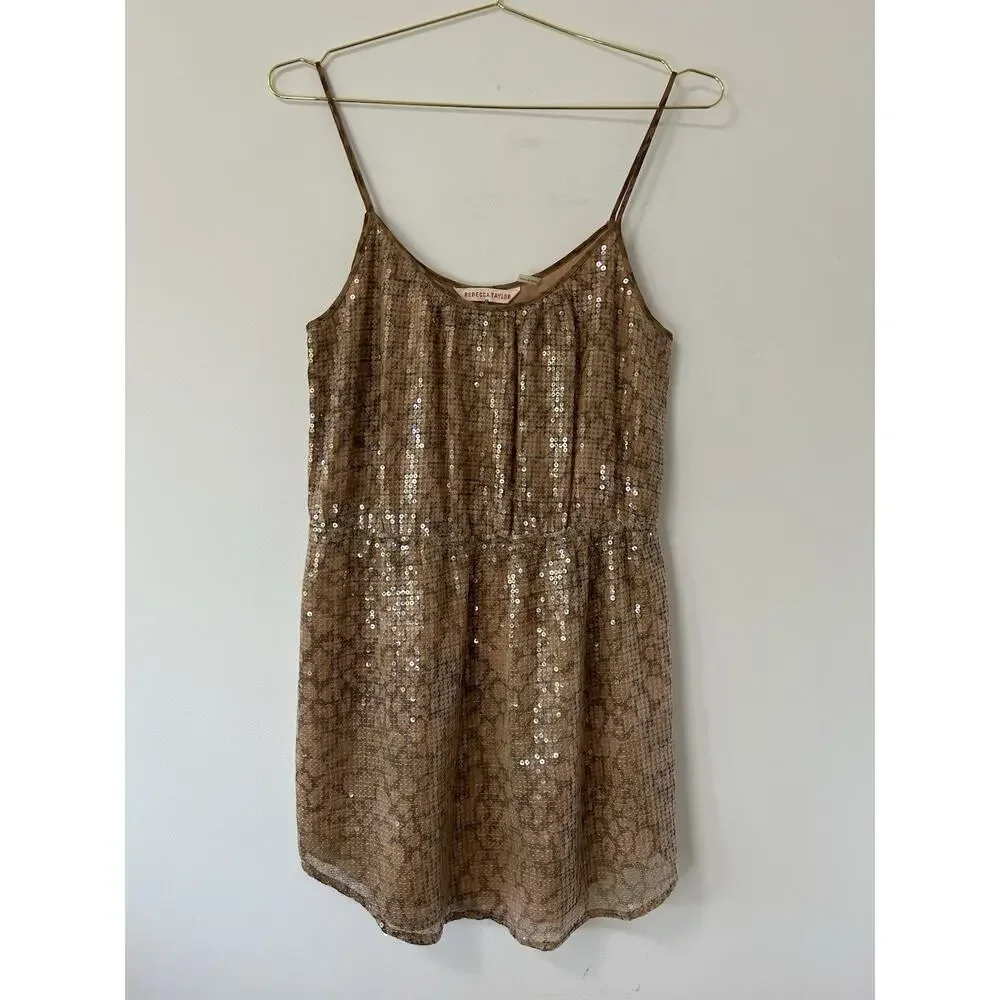 Rebecca Taylor Allover Sequin Mini Dress Animal Print Cocktail Size 10 Womens